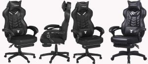 Gaming Chairs for Adults, Recliner Computer Chair with Footrest, Ergonomic PC Gaming Chair with Massage, High Back Desk Chair for Gaming, Big and Tall Gamer Chair, Large Computer Gaming Chair (Black)